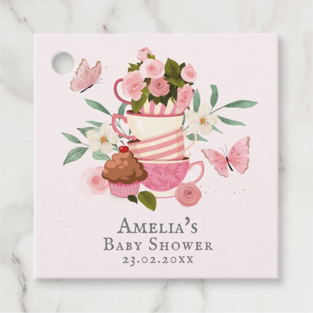 Ein Baby braut Blumenjungen Teetassen Babydusche Geschenkanhänger (Vorderseite)