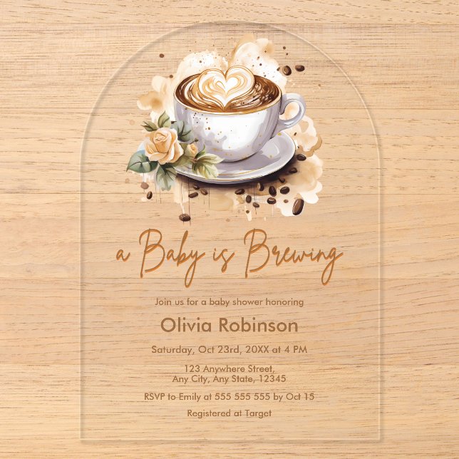 Ein Baby braut Brown Coffee Baby Dusche Acryleinladungen (Vorderseite)