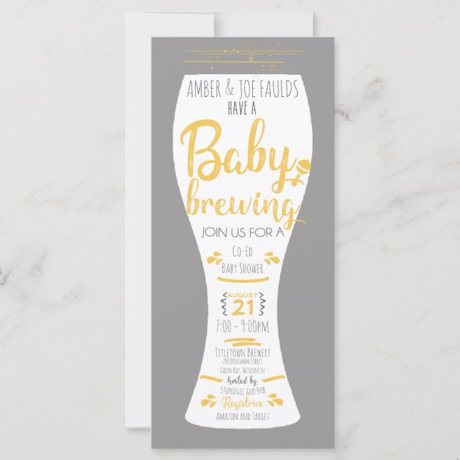 Ein Baby Braut Co-Ed Brauerei Baby Shower Einladun (Vorderseite)