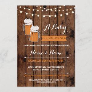 Ein Baby Braut Duschbären GRILLEN Wood Invite Einladung