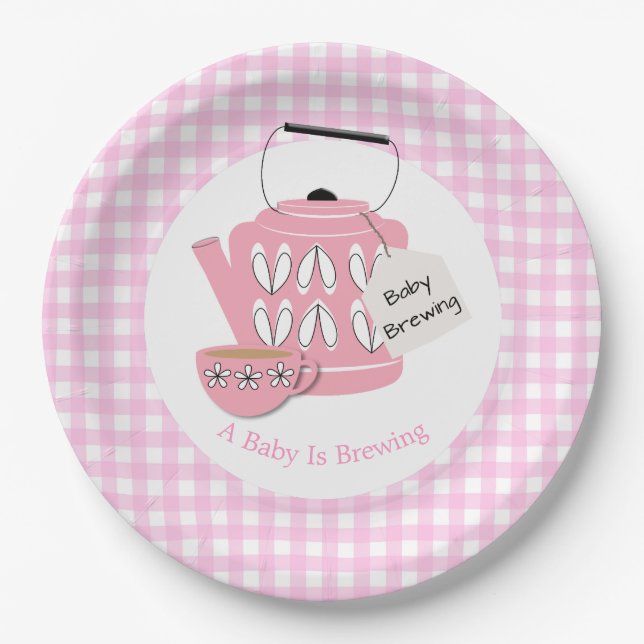 Ein Baby braut eine rosa Babydusche Pappteller (Vorderseite)