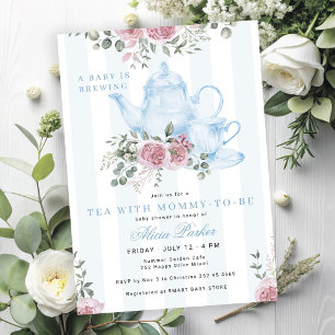 Ein Baby braut floralen blauen Tee Jungen-Baby-Par Einladung