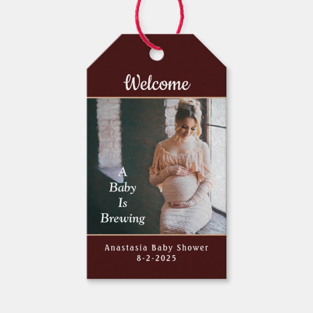 Ein Baby braut Foto Dusche Party personalisieren Geschenkanhänger (Vorderseite)