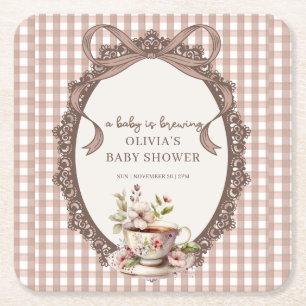Ein Baby braut Gingham-Kaffee-Baby-Party Rechteckiger Pappuntersetzer