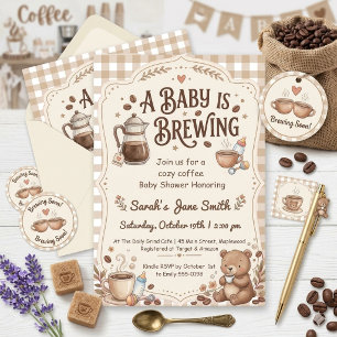 Ein Baby braut Gingham Kaffee Neutral Geschlecht Einladung