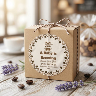 Ein Baby braut Gingham Kaffee Neutral Geschlecht Runder Aufkleber