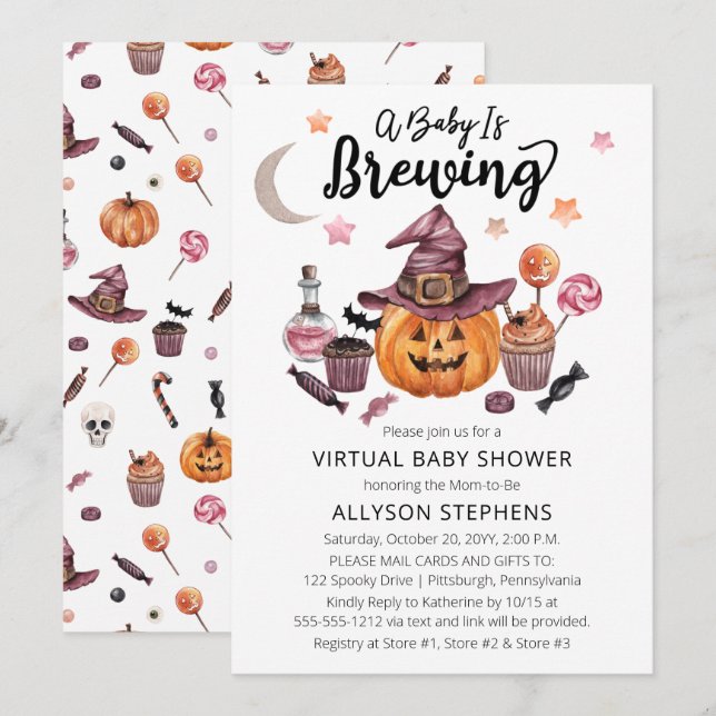 Ein Baby braut Halloween Virtual Dusche Einladung (Vorne/Hinten)