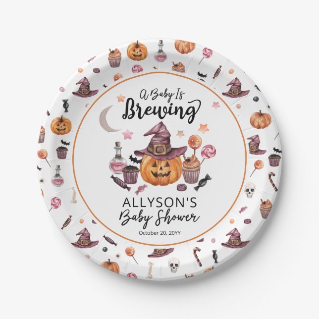 Ein Baby braut Jack-O-Lantern Halloween-Dusche Pappteller (Vorderseite)