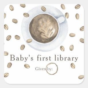 Ein Baby braut Kaffee - Babys erste Bibliothek Quadratischer Aufkleber