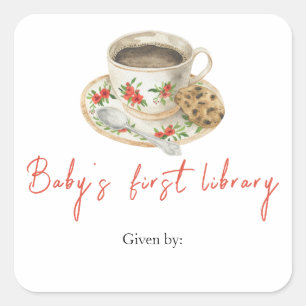 Ein Baby braut Kaffee - Baby's erste Bibliothek Quadratischer Aufkleber