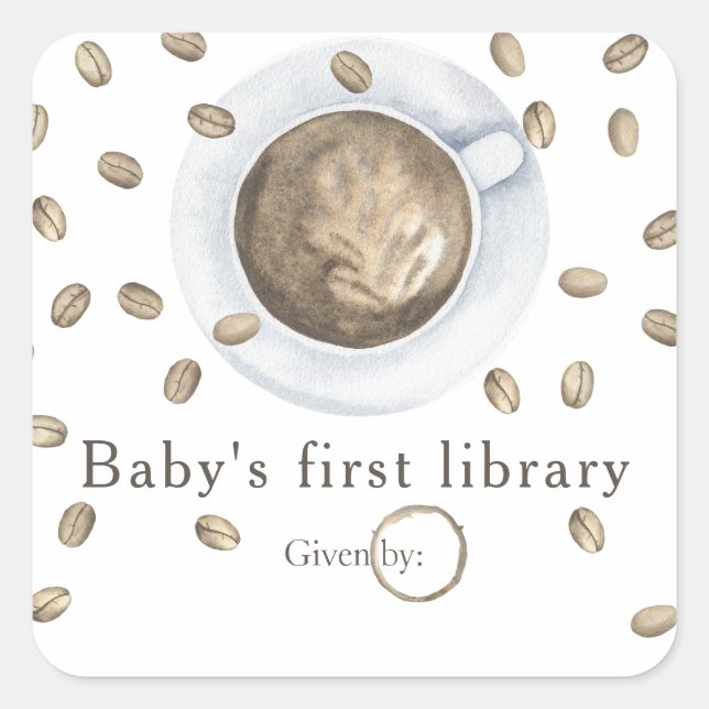 Ein Baby braut Kaffee - die erste Bibliothek des B Quadratischer Aufkleber (Vorderseite)