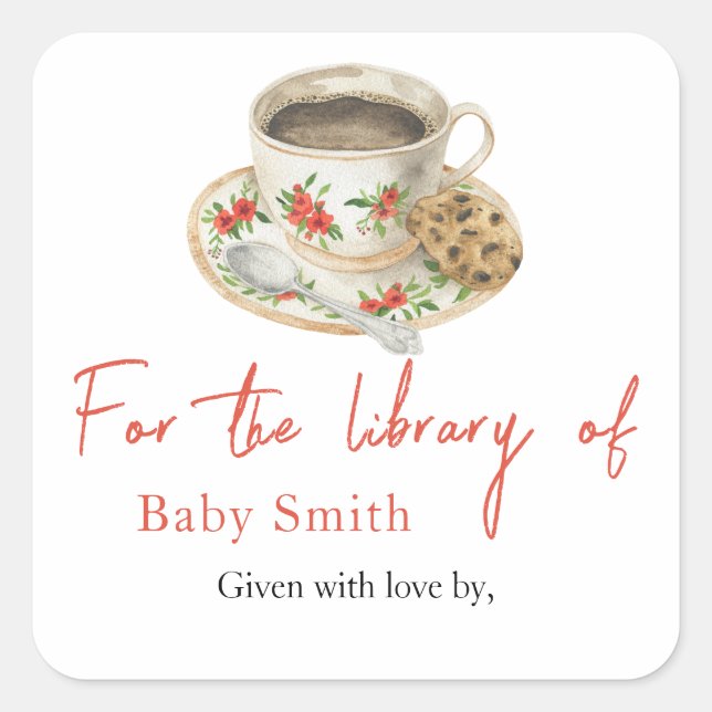 Ein Baby braut Kaffee - für die Bibliothek von Quadratischer Aufkleber (Vorderseite)