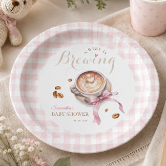Ein Baby braut Kaffee rosa Schleife Babyparty Pappteller