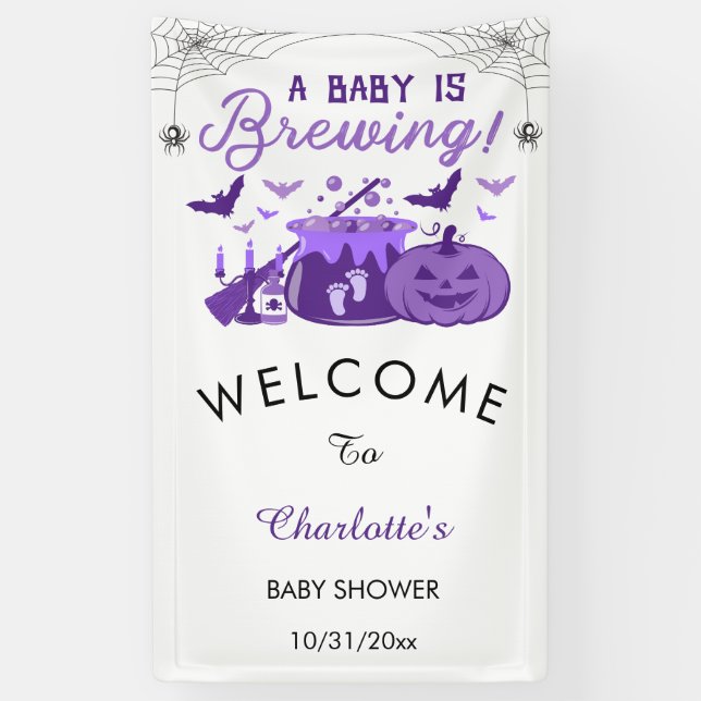 Ein Baby braut Lila Halloween-Kinderdusche Banner (Vertikal)