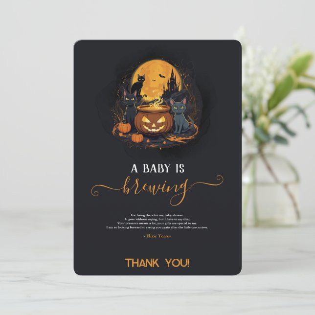 Ein Baby braut Niedliche Halloween-Kinderdusche Dankeskarte (Stehend Vorderseite)