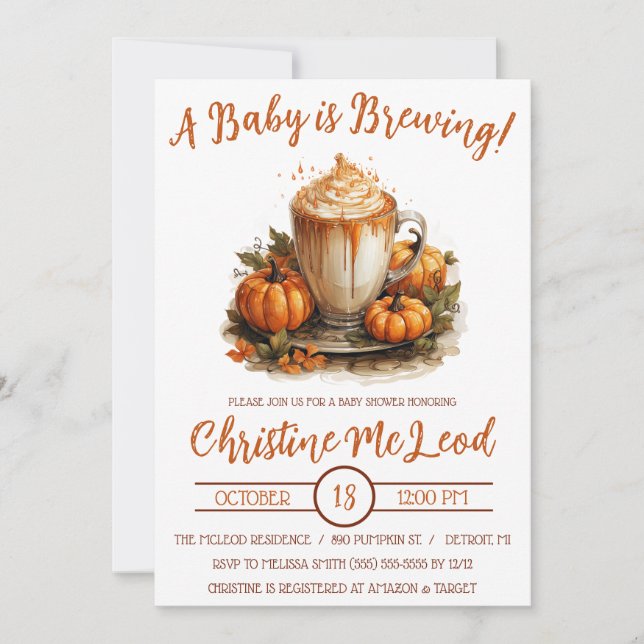 Ein Baby braut, Pumpkin Gewürz Latte Baby Dusche Einladung (Vorderseite)