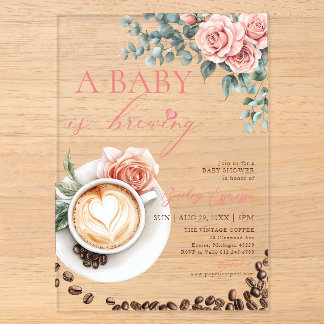 Ein Baby braut Romantischen Kaffee-Baby-Shower Acryleinladungen
