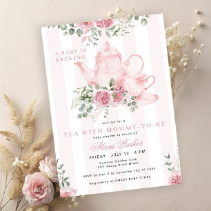 Ein Baby braut rosa florale Teeparty-Baby-Showerei Einladung