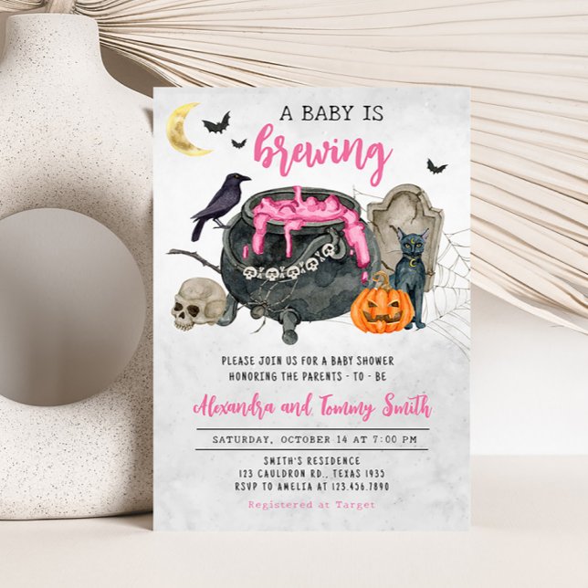 Ein Baby braut rosa Halloween Baby Dusche Einladung (A Baby is Brewing Pink Halloween Baby Shower Invitation)