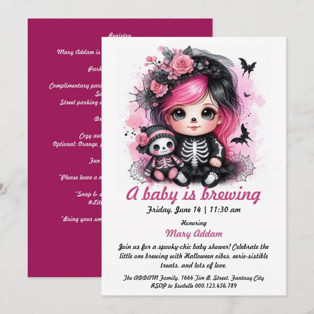 Ein Baby braut rosa Halloween Baby Dusche Einladung (Vorne/Hinten)