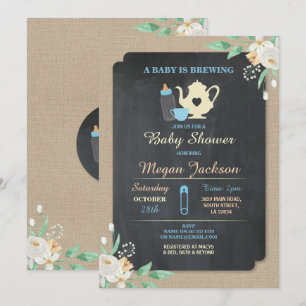 Ein Baby braut sich Blue Boy Shower Teekanne Einla Einladung