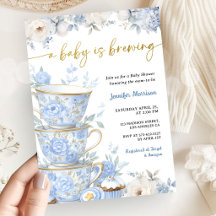 Ein Baby braut Tee Baby Shower Junge Blau Gold