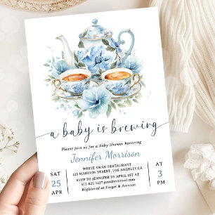 Ein Baby braut Tee Baby Shower Junge Dusty Blue Einladung
