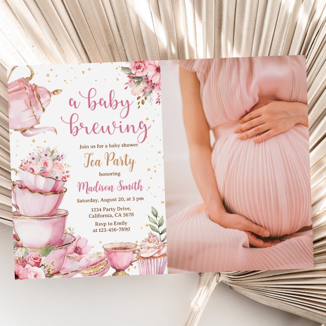 Ein Baby Brewing Tee Party Floral Baby Dusche Foto Einladung (Von Creator hochgeladen)