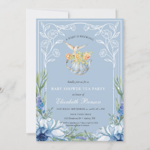 Ein Baby brütet blaue Blume Babydusche Tee Einladung
