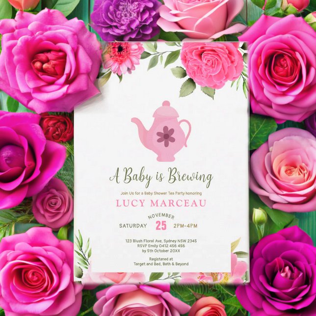 Ein Baby brütet Blume Rose Tea Baby Dusche Einladung (Von Creator hochgeladen)