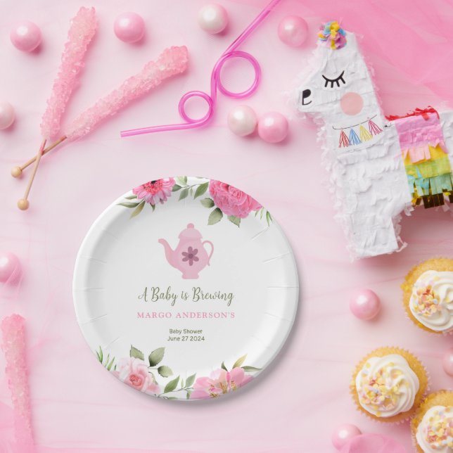 Ein Baby brütet Blume Rose Tea Baby Dusche Pappteller (Party)