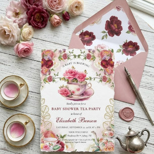 Ein Baby brütet Blush Blume Babydusche Tee Einladung