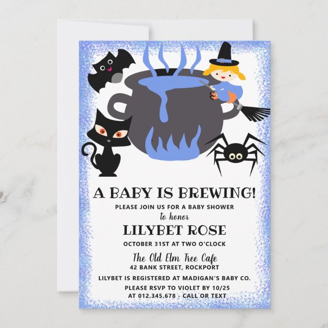 Ein Baby brütet Cauldron Halloween Baby Dusche Einladung (Vorderseite)