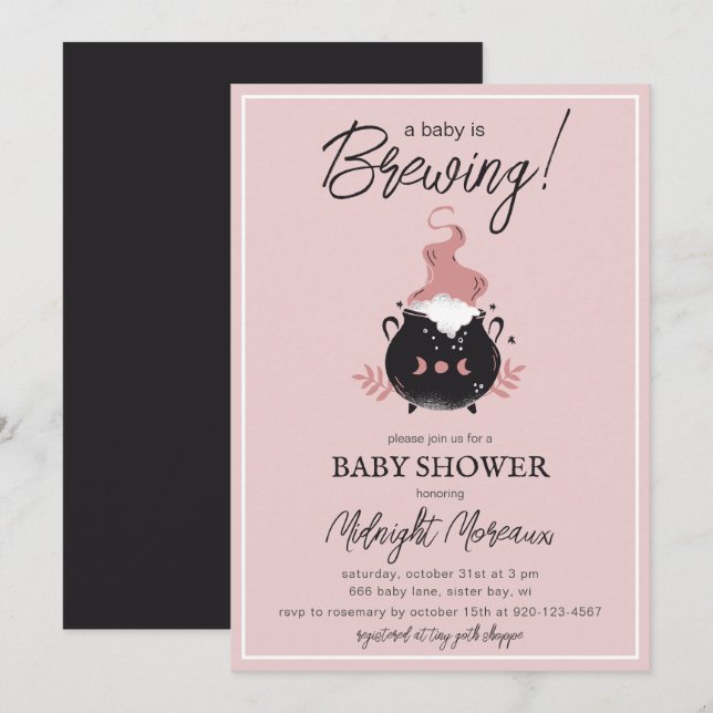 Ein Baby brütet Cauldron Halloween Babydusche Einladung (Vorne/Hinten)