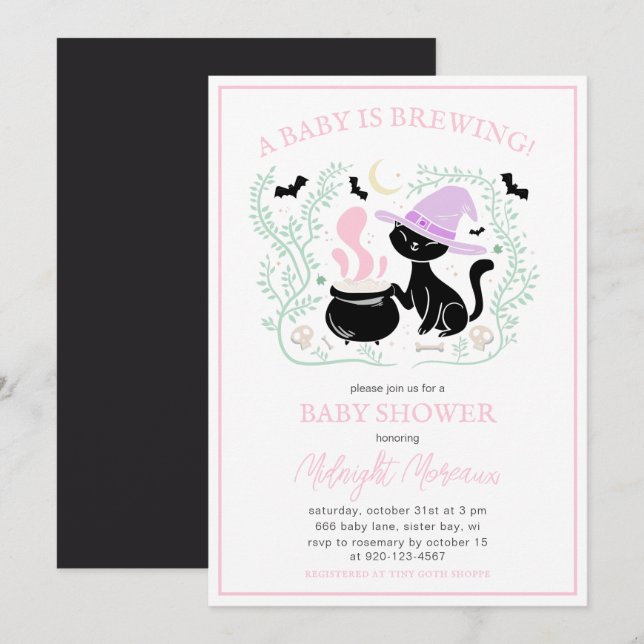 Ein Baby brütet Cauldron Halloween Babydusche Einladung (Vorne/Hinten)