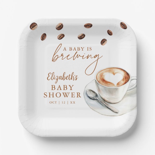 Ein Baby brütet eine Kaffeemaschine. Pappteller (Vorderseite)