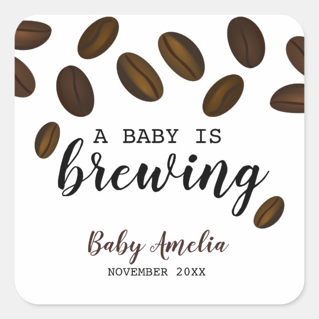Ein Baby brütet eine Kaffeemaschine. Quadratischer Aufkleber (Vorderseite)
