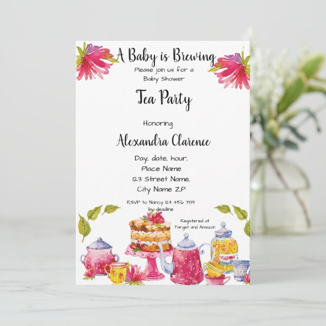 Ein Baby brütet Einladung Tee Party Babydusche (Stehend Vorderseite)