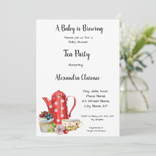 Ein Baby brütet Einladung Tee Party Babydusche (Stehend Vorderseite)