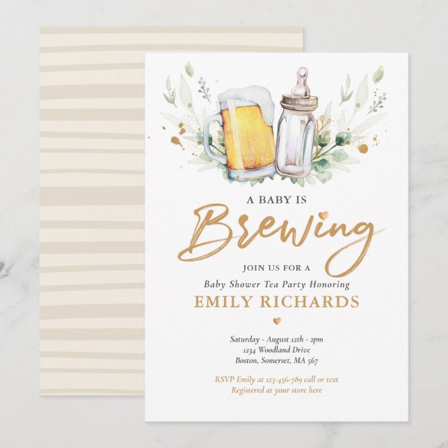 Ein Baby brütet Grünpflanzenbeer Babydusche Einladung (Vorne/Hinten)