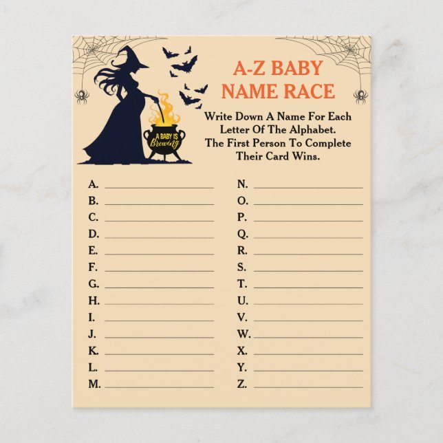 Ein Baby brütet Halloween Baby Name Race Game (Vorderseite)