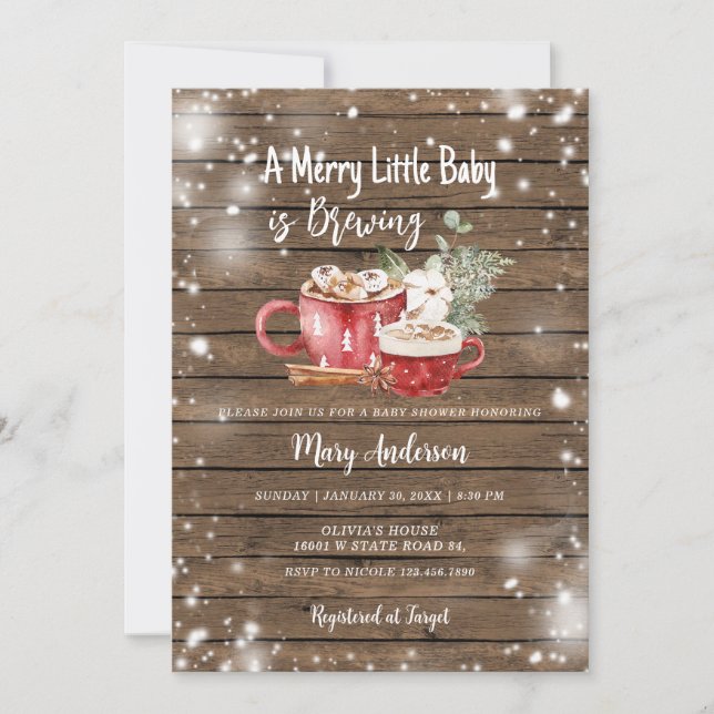 Ein Baby brütet Hot Chocolate Wood Baby Dusche Einladung (Vorderseite)
