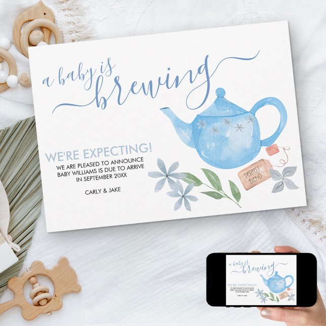 Ein Baby brütet | Niedlich Blue Teapot Schwangersc Ankündigung (Von Creator hochgeladen)