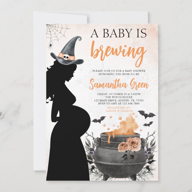 Ein Baby brütet Orange Halloween Baby Dusche Einladung (Vorderseite)
