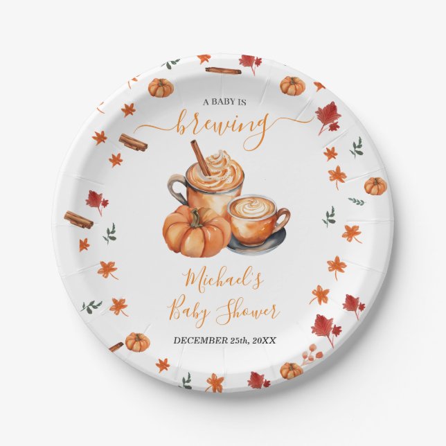 Ein Baby brütet Pumpkin Gewürz-Kaffee-Babydusche Pappteller (Vorderseite)