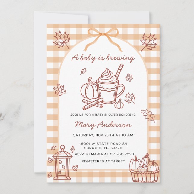 Ein Baby brütet Pumpkin Spice Bow Baby Dusche Einladung (Vorderseite)
