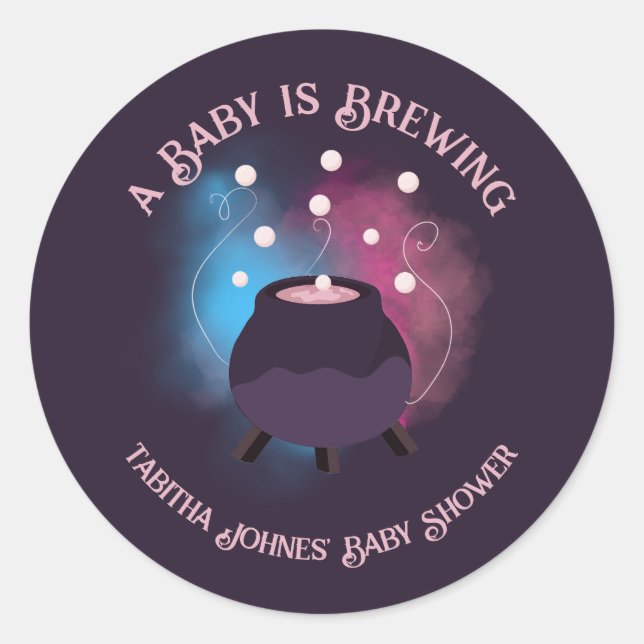 Ein Baby brütet Spooky Gender Reveal Cauldron Runder Aufkleber (Vorderseite)