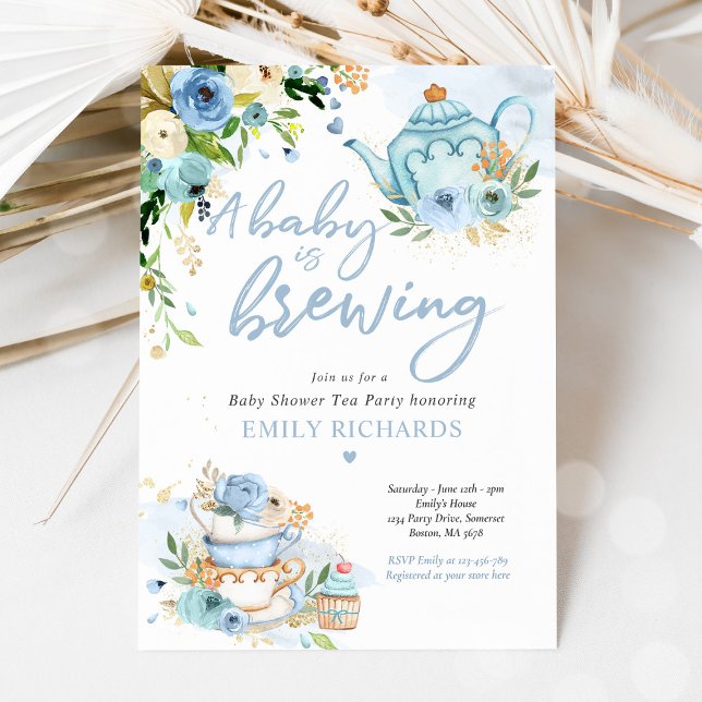 Ein Baby brütet Tea Party Baby Dusche Blue Rose Einladung (Von Creator hochgeladen)