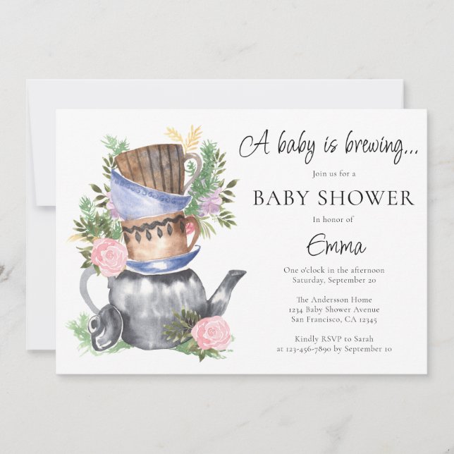 Ein Baby brütet Tea Party Baby Dusche Einladung (Vorderseite)