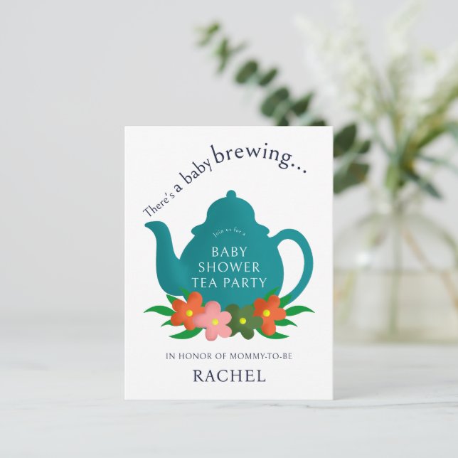 Ein Baby brütet Tea Party Baby Dusche Einladung Postkarte (Stehend Vorderseite)